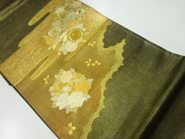 霞に花丸文様刺繍袋帯